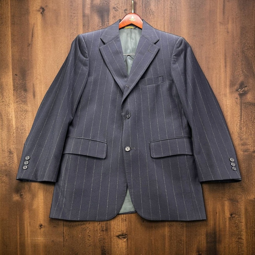 Vintage Made USA J.Press Navy Chalk Stripe Wool Flannel Sport Coats Blazers 38R